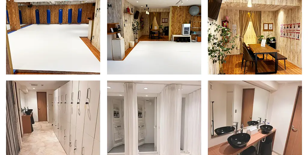 清潔感のあるロッカーエリア、メイクスペース完備